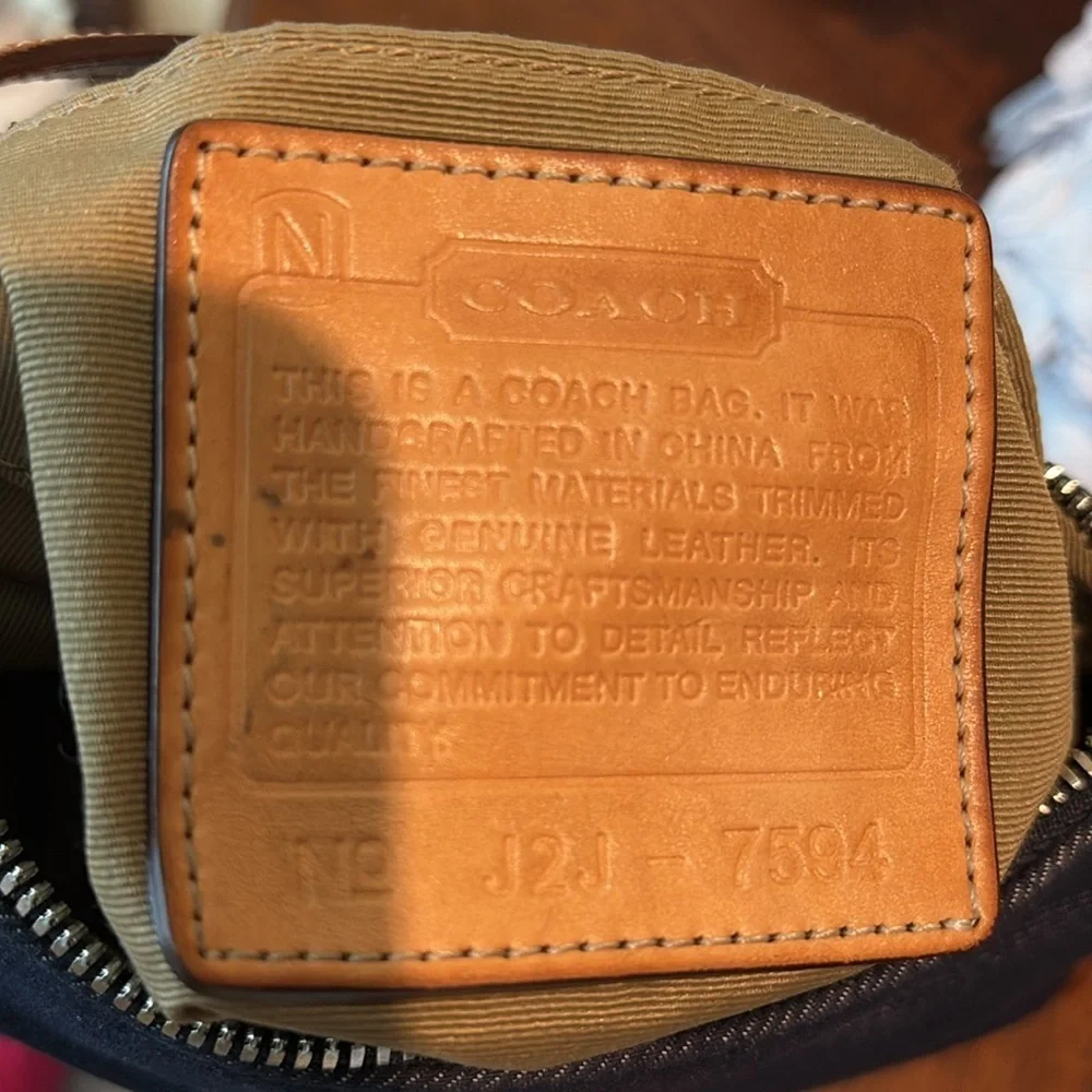 Coach vintage Y2K denim mini bag 7694 light brown leather trim satchel EVC